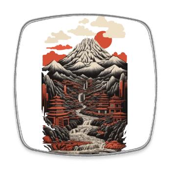 Japan Retro Landschaft Asiatische Kunstpracht - Viereckiger Kühlschrankmagnet - Weiß - Vorne