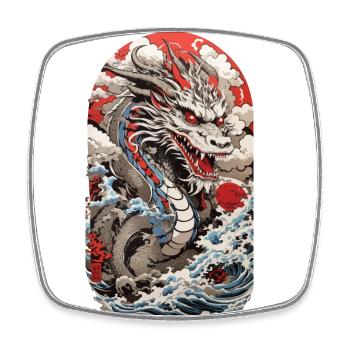 Japan Dragon Vaporwave Ukiyo-E Kanagawa Design - Square fridge magnet - white - Front