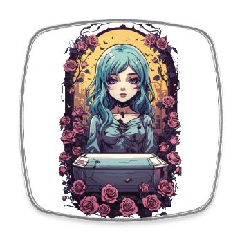 Gothic Anime Kawaii Girl mit Rosen Viktorianisch - Viereckiger Kühlschrankmagnet - Weiß - Vorne