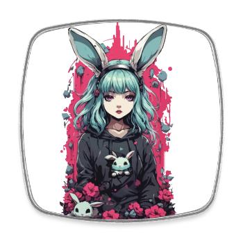 Kawaii Goth Anime Bunny Dark Magic Aesthetic - Square fridge magnet - white - Front