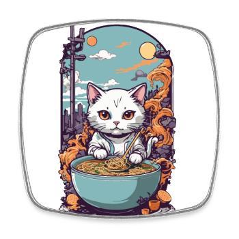 Kawaii Cat Loves Japanese Ramen Noodle Soup - Magnet carré - blanc - Devant