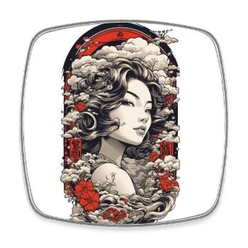 Beauté asiatique Ukiyo-e vintage avec Kanji - Magnet carré - blanc - Devant