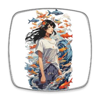 Anime Vaporwave Tokyo Dream Fish Design - Magnet carré - blanc - Devant