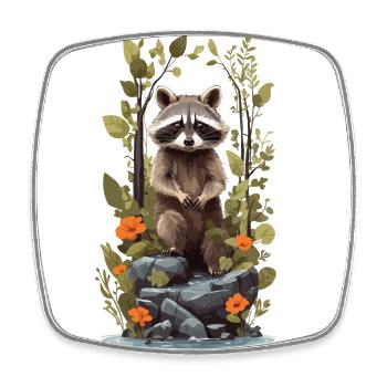 Cute Raccoon Goblincore Nature Illustration - Square fridge magnet - white - Front