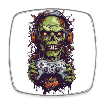 Zombie Gamer Gaming Halloween Ghoul Aesthetic - Square fridge magnet - white - Front