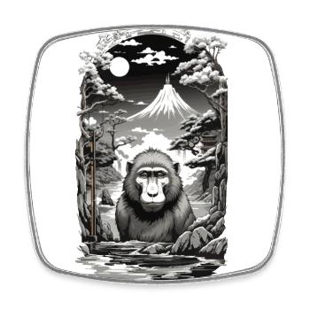 Asiatischer Affe Ukiyo-E Hot Spring Design - Viereckiger Kühlschrankmagnet - Weiß - Vorne
