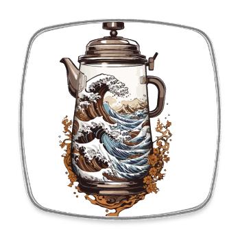 Kaffee Ukiyo-E Welle Kaffeekanne Streetwear - Viereckiger Kühlschrankmagnet - Weiß - Vorne