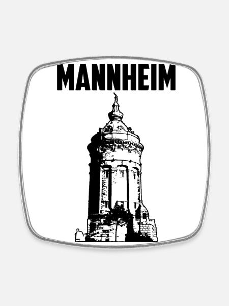 Mannheim Wasserturm Schwarz - Viereckiger Kühlschrankmagnet - Weiß