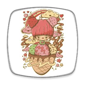 strawberry Ice Cream bubble head Girl - Square fridge magnet - white - Front