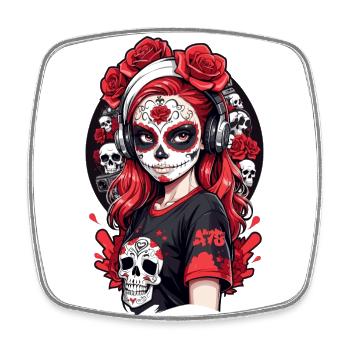 Sugar Skull Girl with Red Hair and White Headband - Square fridge magnet - white - Front