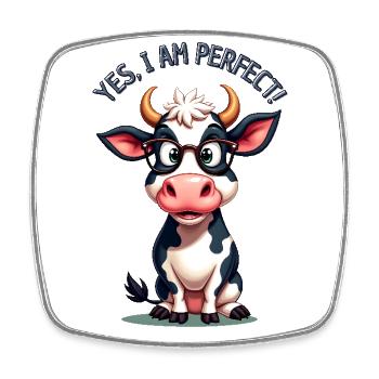 Cow with glasses - Yes, I am perfect! - Square fridge magnet - white - Front