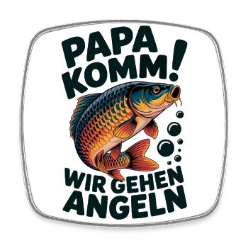 Papa komm wir gehen Angeln! Springender Karpfen - Viereckiger Kühlschrankmagnet - Weiß - Vorne
