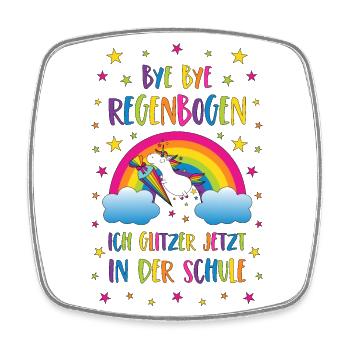 Inscription Licorne Bye Bye Rainbow School - Magnet carré - blanc - Devant