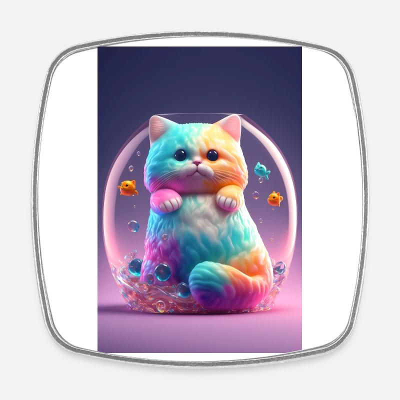 Chat coloré - Magnet carré - blanc