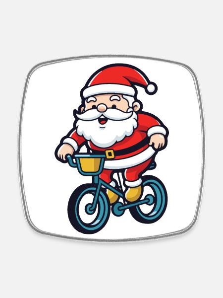 Weihnachtsmann Fahrrad Comic Weihnachten - Viereckiger Kühlschrankmagnet - Weiß