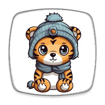 Tiger Animal Baby Comic Winter - Square fridge magnet - white - Front