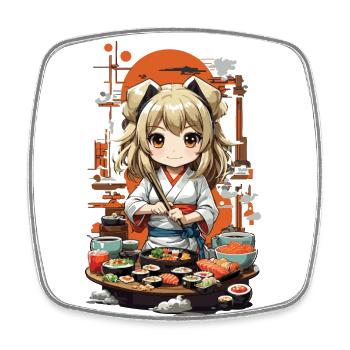 Kawaii Anime Sushi Girl Streetwear Food Design - Magnet carré - blanc - Devant