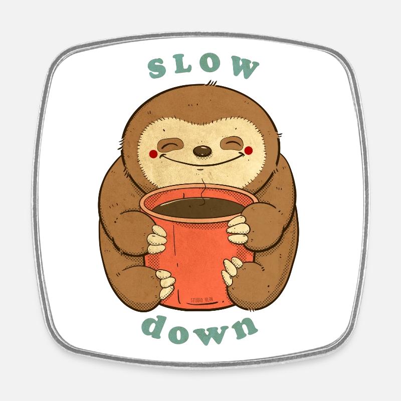 sloth with coffee slow down - Square fridge magnet - white