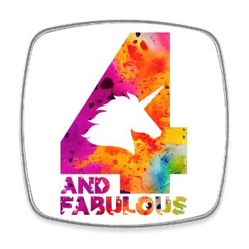 4ÈME ANNIVERSAIRE LICORNE 4 ET FABULEUX - Magnet carré - blanc - Devant