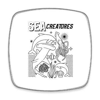 Sea Animals Lover Cartoon Retro - Viereckiger Kühlschrankmagnet - Weiß - Vorne