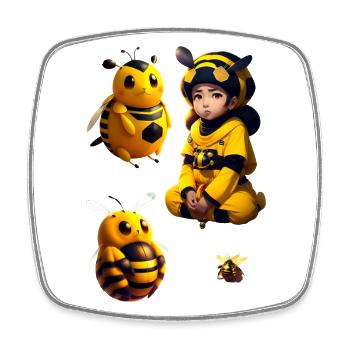 kawaii bee child - Square fridge magnet - white - Front