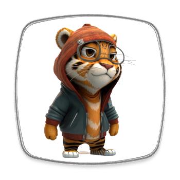 Niedlicher Tiger mir Brille für Kinder - Viereckiger Kühlschrankmagnet - Weiß - Vorne
