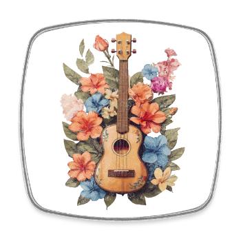 Vintage Ukulele mit Blumen - Viereckiger Kühlschrankmagnet - Weiß - Vorne