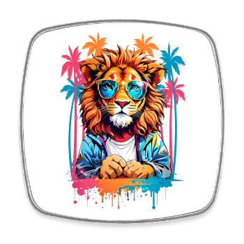 Cool Lion - Magnet carré - blanc - Devant