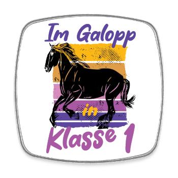 Im Galopp in Klasse 1 - Einschulung - Pferd Reiter - Viereckiger Kühlschrankmagnet - Weiß - Vorne