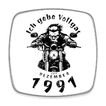 33. Geburtstag Ich gebe Vollgas seit 12/1991 - Viereckiger Kühlschrankmagnet - Weiß - Vorne