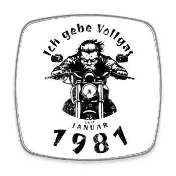44ème anniversaire, je tourne à plein régime depuis 01/1981 - Magnet carré - blanc - Devant