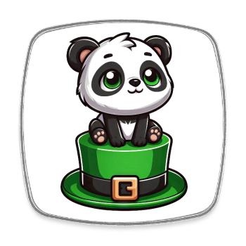 St. Patrick's Day Panda mit Zylinder und Kleeblatt - Viereckiger Kühlschrankmagnet - Weiß - Vorne