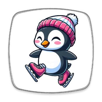 Cute Cartoon Penguin Skating Figure Skating - Square fridge magnet - white - Front