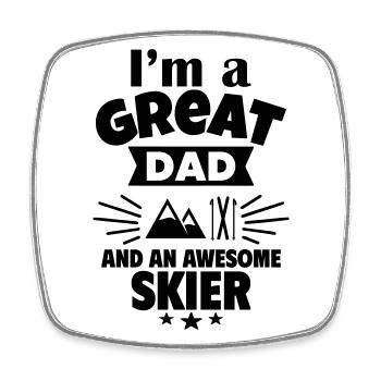 I'm a great dad and a strong skier - Square fridge magnet - white - Front