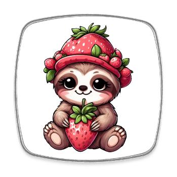 mignon paresseux fraise dessin animé fruité drôle - Magnet carré - blanc - Devant