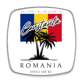 Constanta Rumänien Palmen Flagge Reise Souvenir - Viereckiger Kühlschrankmagnet - Weiß - Vorne