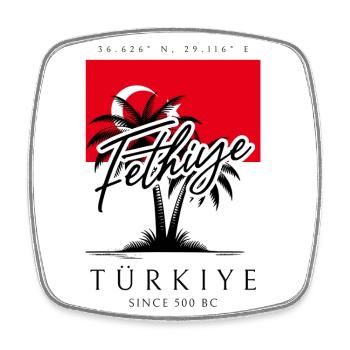 Fethiye Palm Trees Turkey Flag Travel Souvenir - Square fridge magnet - white - Front