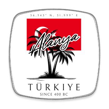 Alanya Palm Trees Turkey Flag Travel Souvenir - Square fridge magnet - white - Front