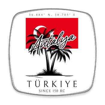 Antalya Palm Trees Turkey Flag Travel Souvenir - Square fridge magnet - white - Front