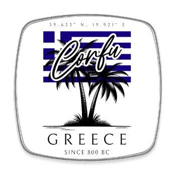 Corfu Griechenland Palmen Flagge Reise Souvenir - Viereckiger Kühlschrankmagnet - Weiß - Vorne