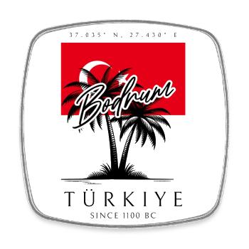 Bodrum Palm Trees Turkey Flag Travel Souvenir - Square fridge magnet - white - Front