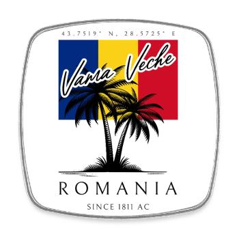Vama Veche Palm Trees Flag Travel Souvenir - Square fridge magnet - white - Front