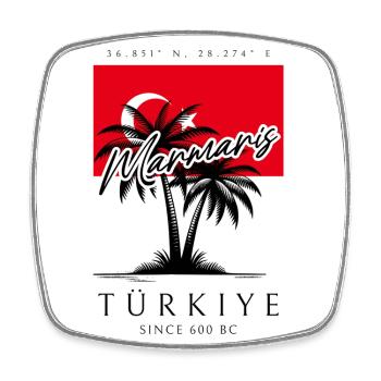 Marmaris Palmen Flagge Reise Souvenir - Viereckiger Kühlschrankmagnet - Weiß - Vorne