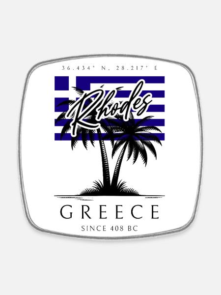 Rhodes Palm Trees Flag Travel Souvenir - Square fridge magnet - white