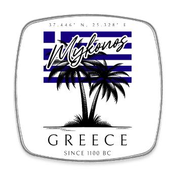 Mykonos Palm Trees Flag Travel Souvenir - Square fridge magnet - white - Front
