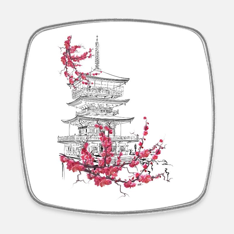 Pagoda and Sakura - Magnet carré - blanc