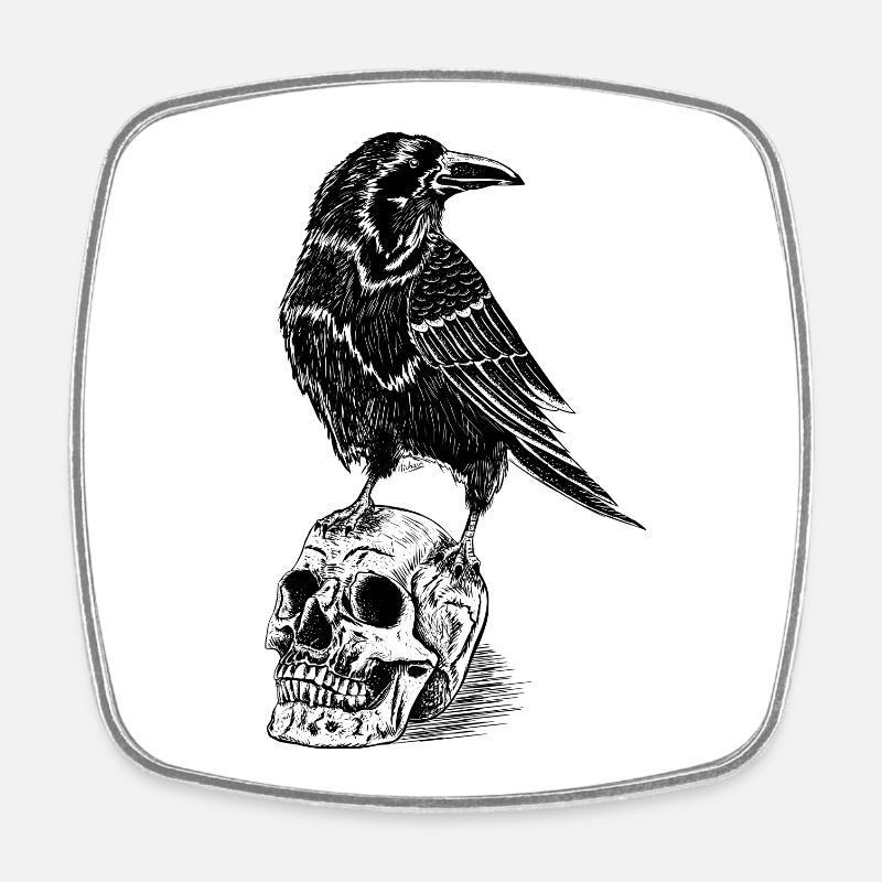 Raven and skull - Magnet carré - blanc