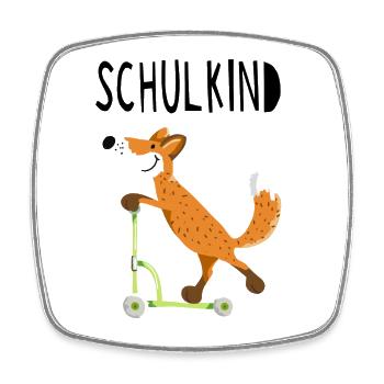 Endlich Schuldkind - Kleiner Fuchs mit Roller - Viereckiger Kühlschrankmagnet - Weiß - Vorne
