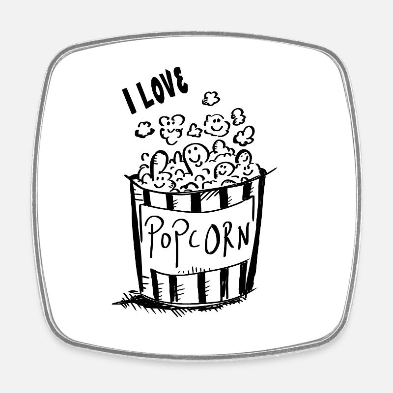 Ich liebe Popcorn - I love Popcorn - Viereckiger Kühlschrankmagnet - Weiß