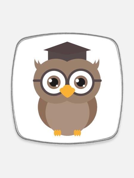 Graduation Owl - Square fridge magnet - white
